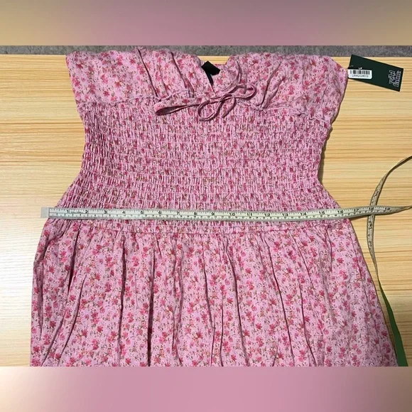 Wild Fable Smocked Maxi Dress Pink Floral Size M Tie Straps Ruffle Hem Cotton - Picture 11 of 11